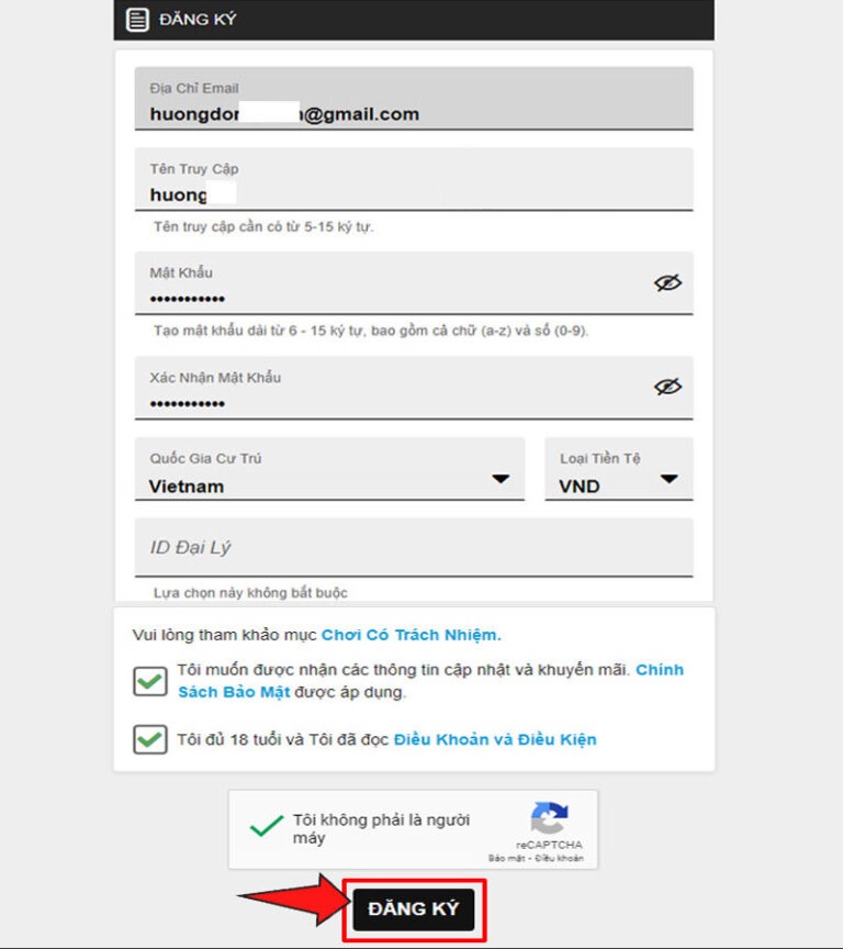 Điền thông tin của bạn vào form đăng ký 188bet